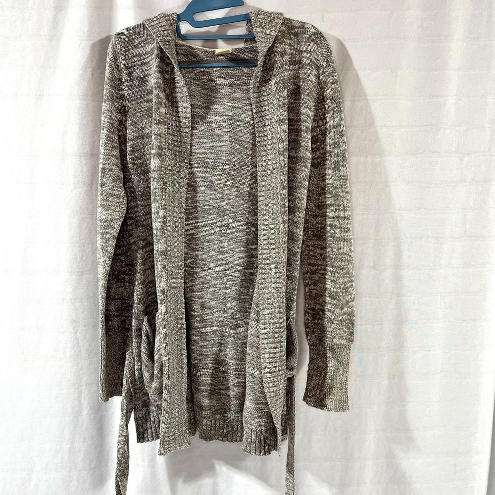 Women's ROXY Hooded Long Sleeve Sweater Cardigan with Tie & Pockets, Size Large